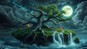 The Celestial Tree of Wonders – free AI stock image