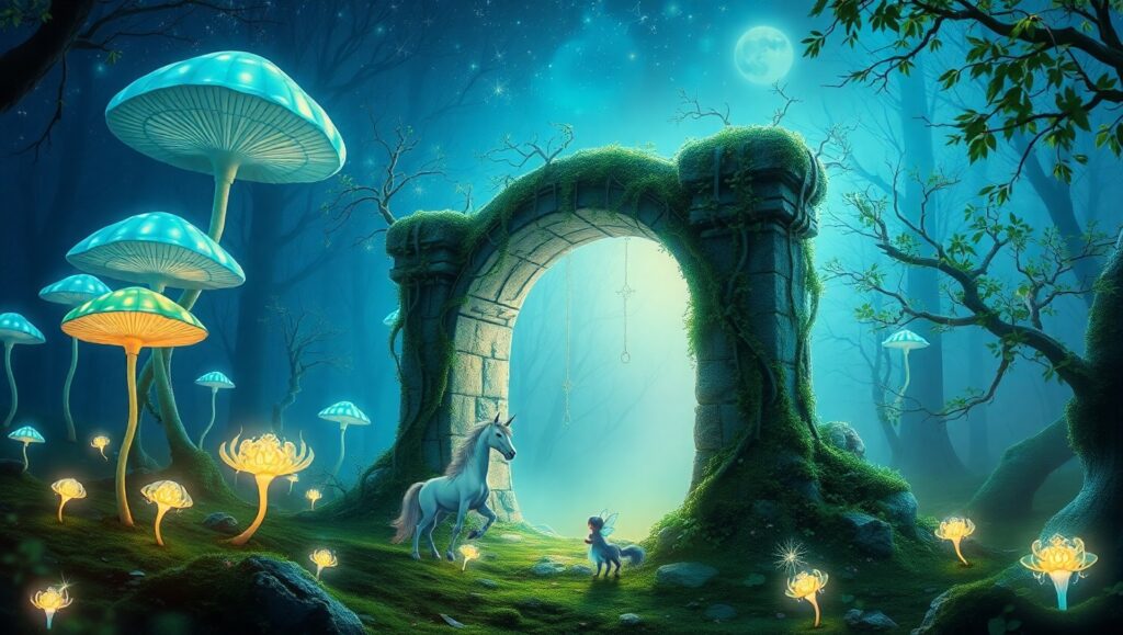 The Enchanted Forest of Light – free AI stock image
