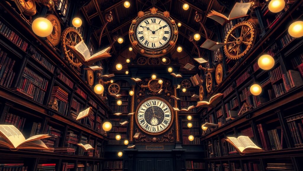 The Enchanted Steampunk Library – free AI stock image