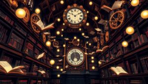 The Enchanted Steampunk Library – free AI stock image