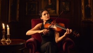 The Violinist in Candlelight – free AI stock image