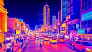 Thermal City Life at Dusk – free AI stock image