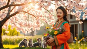 Traditional Attire Under Cherry Blossoms – free AI stock image