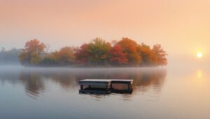 Tranquil Autumn Lake at Sunrise – free AI stock image