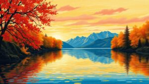 Tranquil Autumn Lake Reflection JWm – free AI stock image