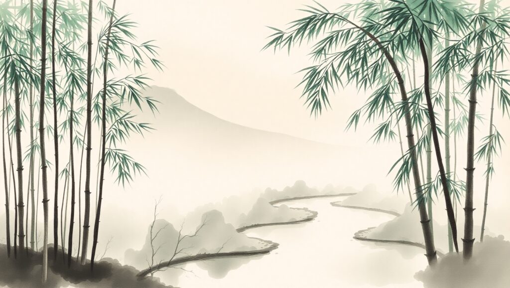 Tranquil Bamboo Forest Landscape – free AI stock image