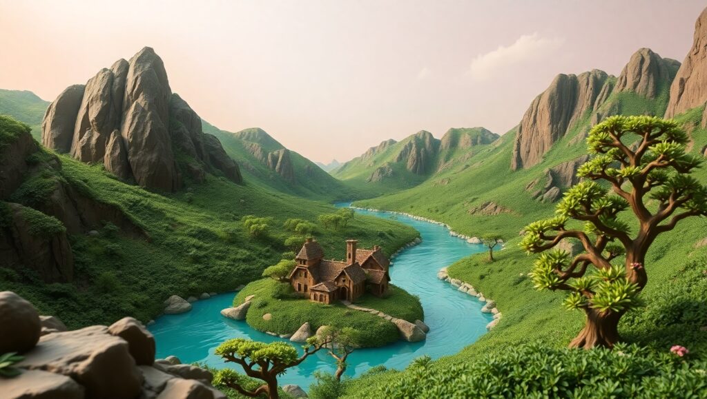 Tranquil Clay Landscape Scene – free AI stock image