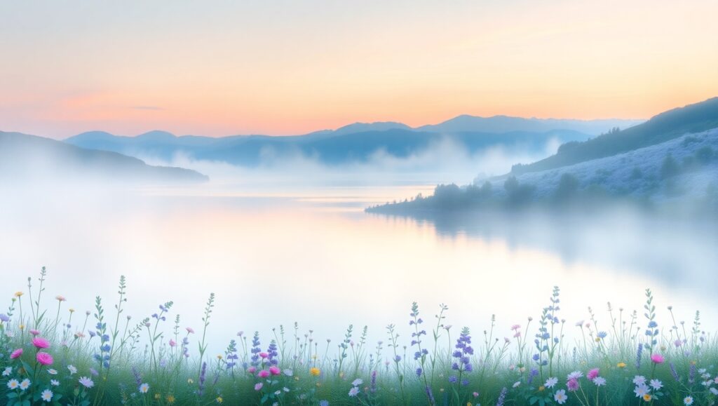 Tranquil Dawn at the Lakeside VaD – free AI stock image