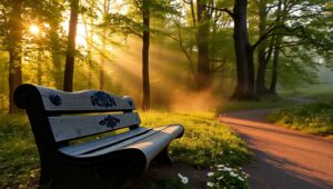 Tranquil Dawn in the Forest – free AI stock image
