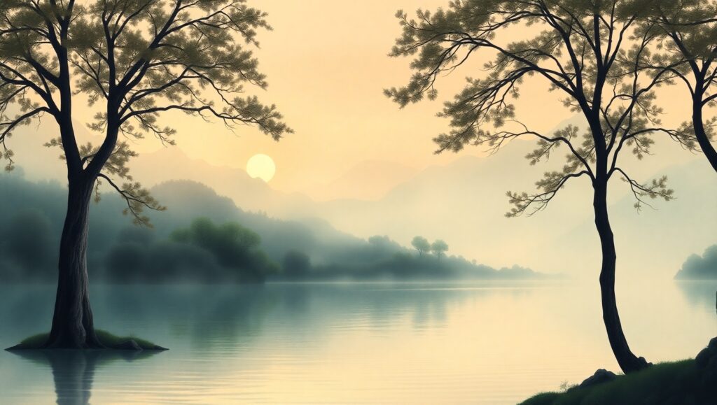 Tranquil Dusk Over Serene Waters – free AI stock image