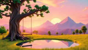 Tranquil Evening in Low-Poly Style – free AI stock image