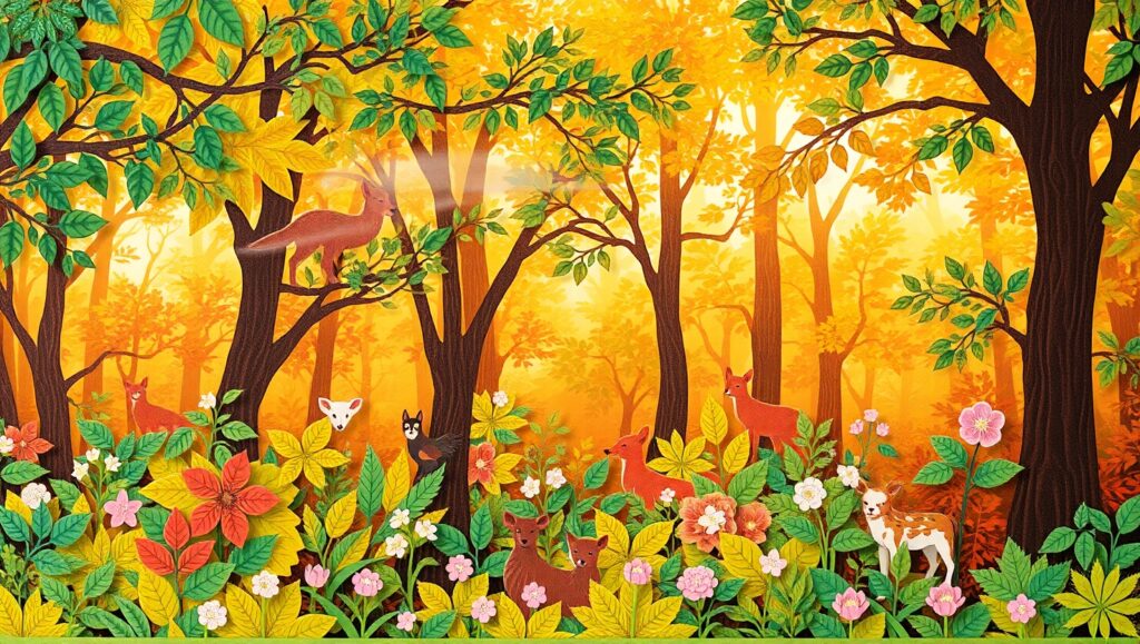 Tranquil Forest Animals in Papercut – free AI stock image