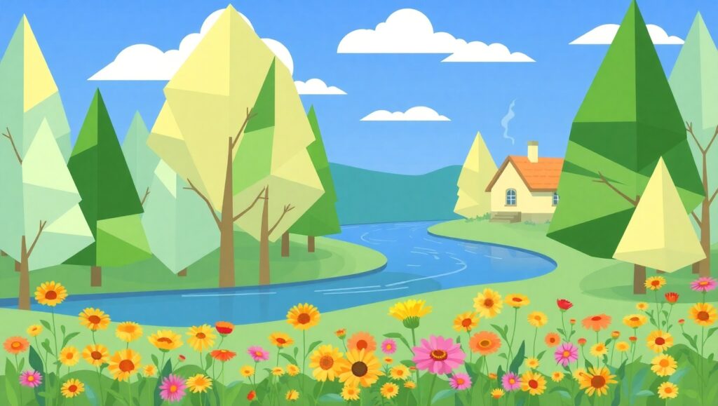 Tranquil Forest in Flat Design – free AI stock image