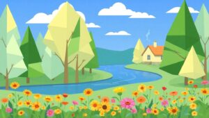 Tranquil Forest in Flat Design – free AI stock image
