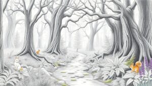 Tranquil Forest Stream in Pencil – free AI stock image