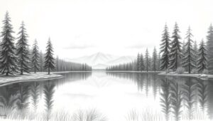 Tranquil Lake Among Tall Pines – free AI stock image