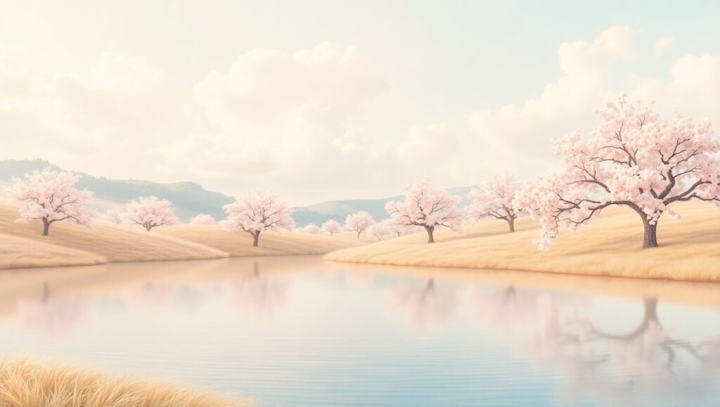 Tranquil Lake and Cherry Blossoms – free AI stock image