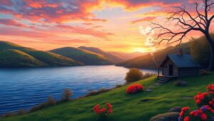 Tranquil Lake at – free AI stock image