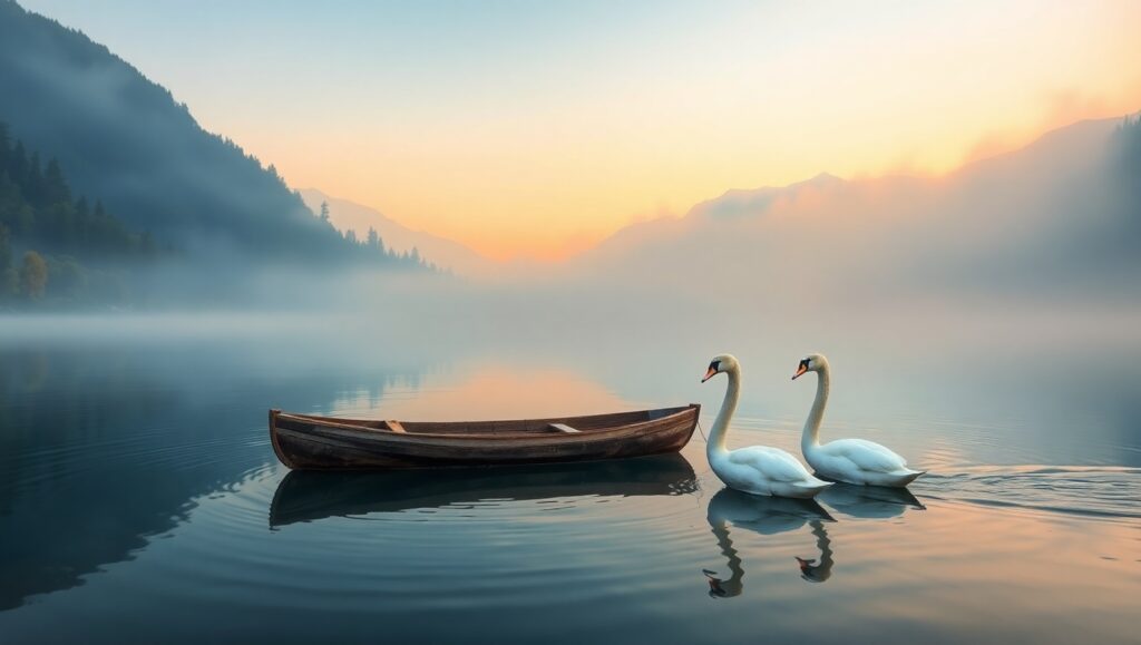 Tranquil Lake at Dawn – free AI stock image