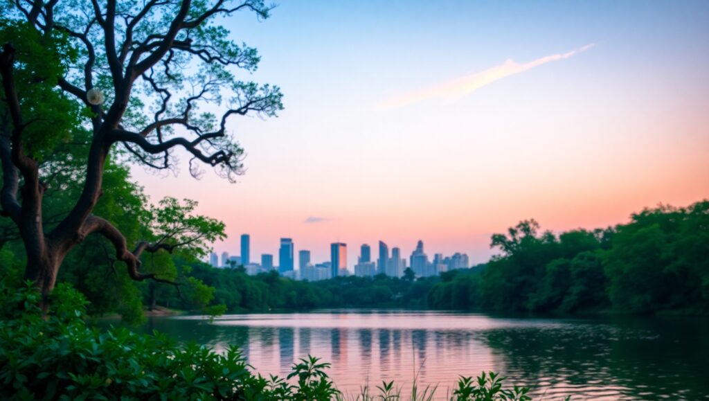 Tranquil Lake at Dusk n7B – free AI stock image
