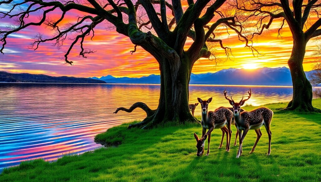 Tranquil Lake at Sunset 4iK – free AI stock image