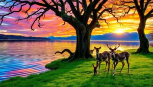 Tranquil Lake at Sunset 4iK – free AI stock image