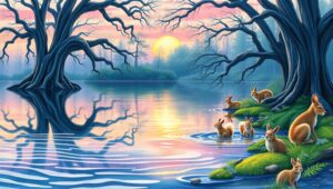 Tranquil Lake at Sunset bcV – free AI stock image