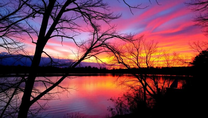 Tranquil Lake at Sunset – free AI stock image