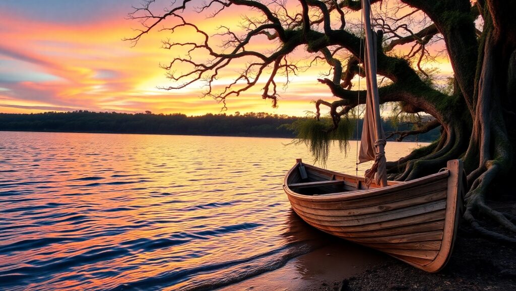 Tranquil Lake at Sunset zrc – free AI stock image