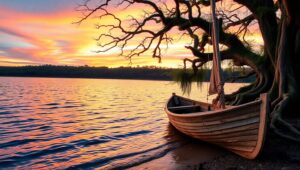 Tranquil Lake at Sunset zrc – free AI stock image