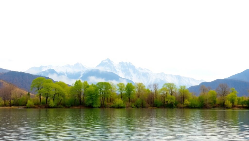 Tranquil Lake in Watercolor Style – free AI stock image