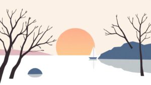 Tranquil Lakeside in Flat Design – free AI stock image