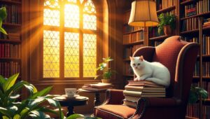 Tranquil Library Afternoon Escape – free AI stock image
