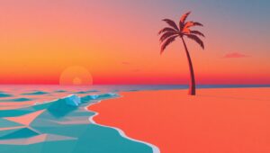 Tranquil Low-Poly Beach Sunset – free AI stock image
