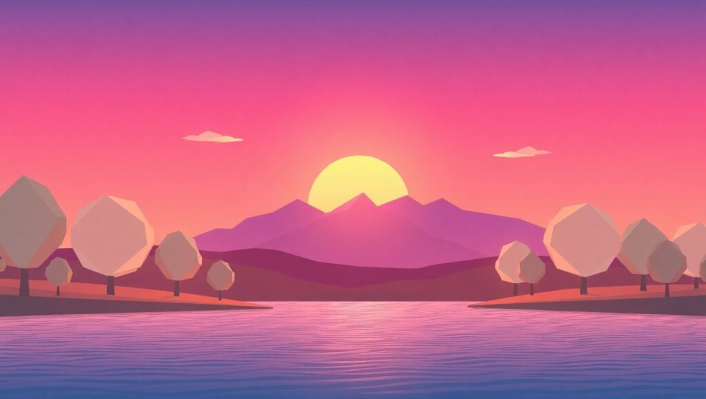 Tranquil Low-Poly Dusk Scene – free AI stock image