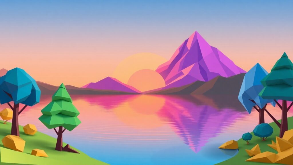 Tranquil Low-Poly Mountain Vista – free AI stock image