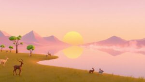 Tranquil Low-Poly Sunset Scene – free AI stock image