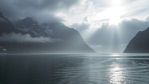 Tranquil Monochrome Mountain Scene – free AI stock image