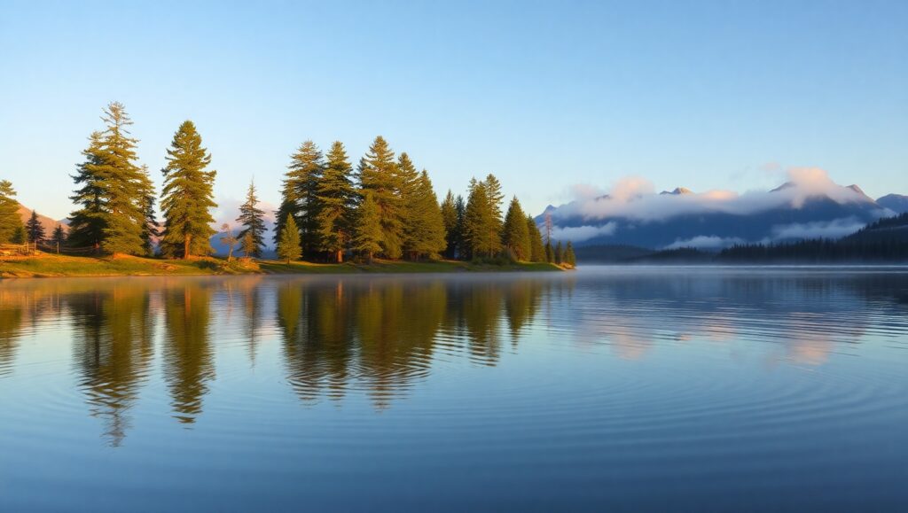 Tranquil Mountain Dawn – free AI stock image