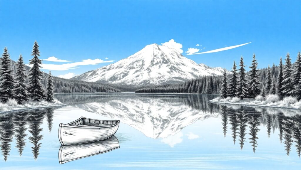 Tranquil Mountain Lake Reflections – free AI stock image