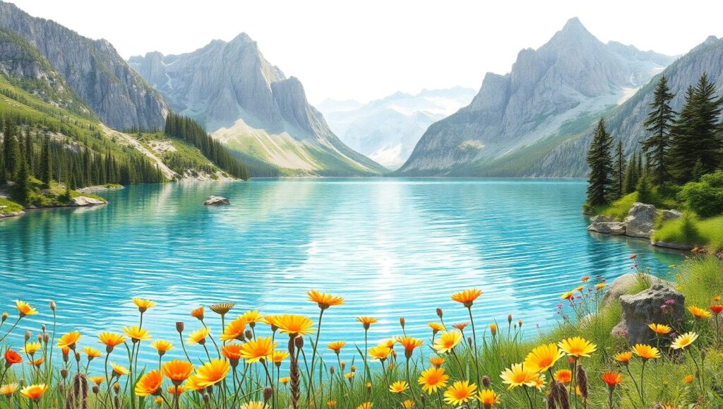 Tranquil Mountains and Reflective Lake – free AI stock image