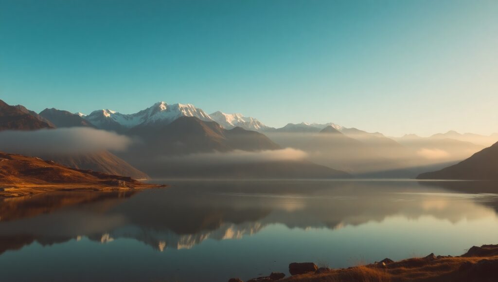 Tranquil Mountains in Duotone Hues – free AI stock image