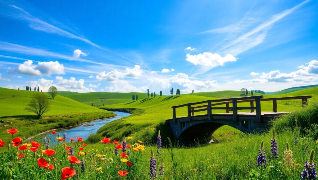 Tranquil River in Lush Landscape – free AI stock image