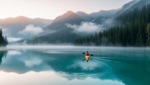 Tranquil Sunrise at Mountain Lake – free AI stock image