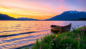 Tranquil Sunset at the Lake mrj – free AI stock image