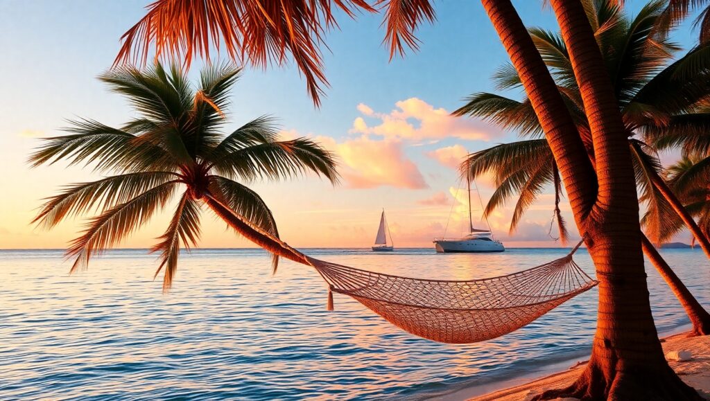 Tranquil Sunset on Tropical Island – free AI stock image