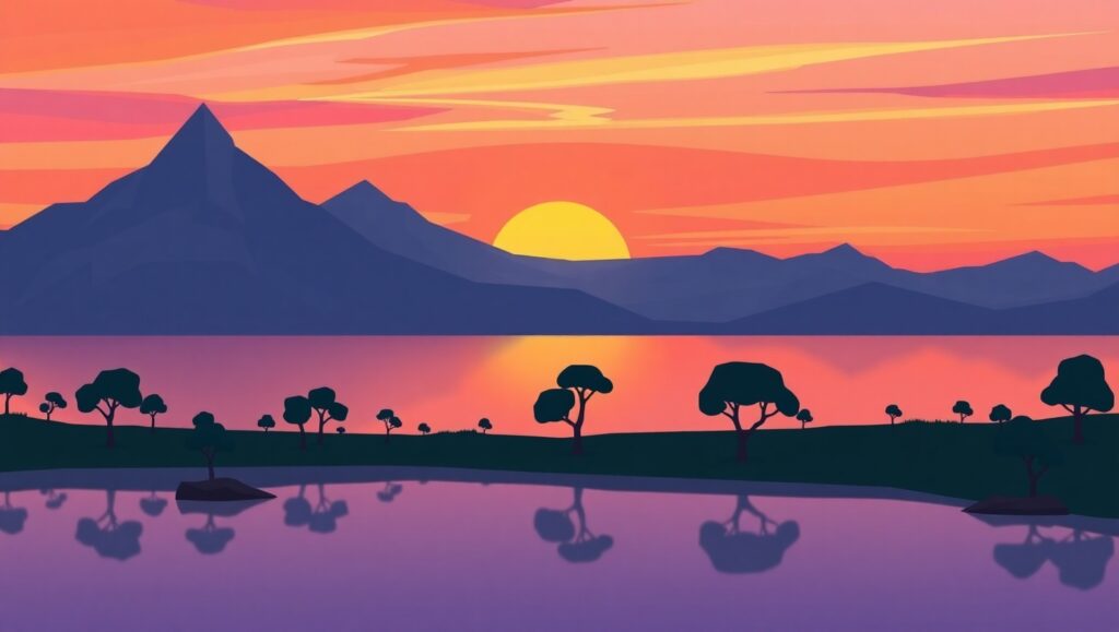 Tranquil Sunset Over Low-Poly Mountains – free AI stock image