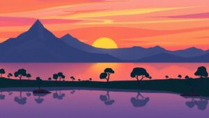 Tranquil Sunset Over Low-Poly Mountains – free AI stock image