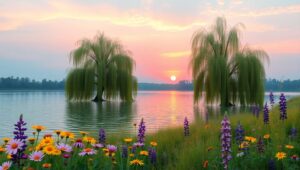 Tranquil Sunset Over the Lake Bg1 – free AI stock image