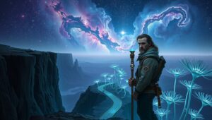 Traveler on the Cosmic Edge – free AI stock image